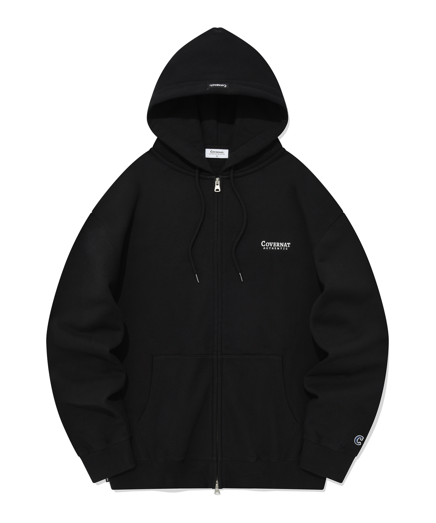 MUSINSA公式 | COVERNAT Authentic Logo Hoodie Zip-up Black