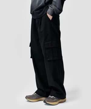 와이드 빅포켓 코튼 카고 밴딩 팬츠 [블랙]