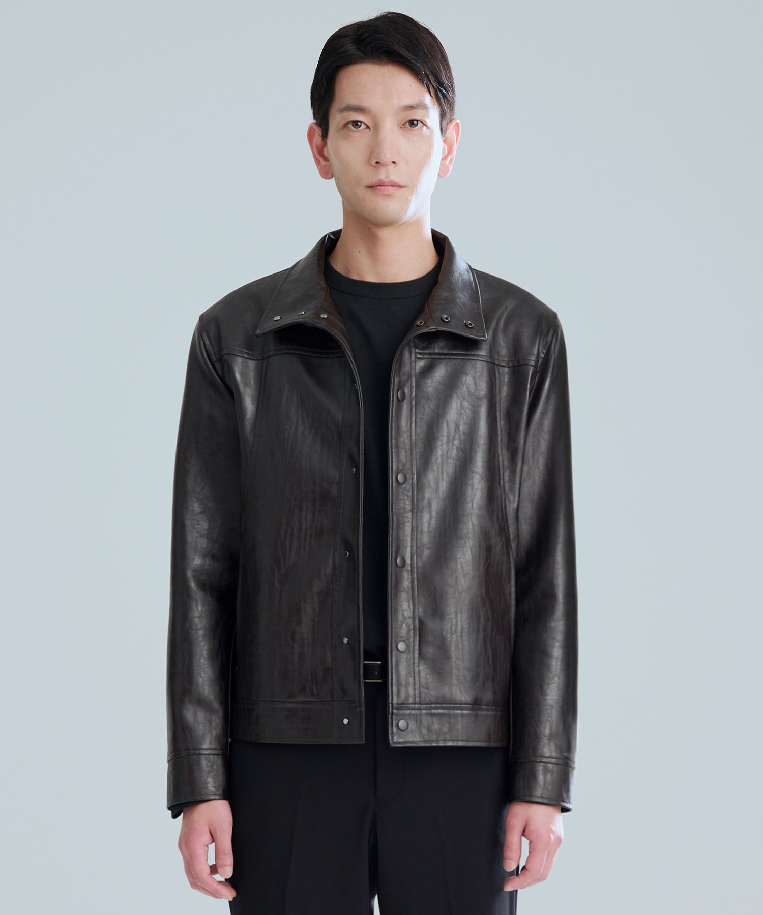 MUSINSA | ZPLISH Trap Leather Jacket Dark Brown