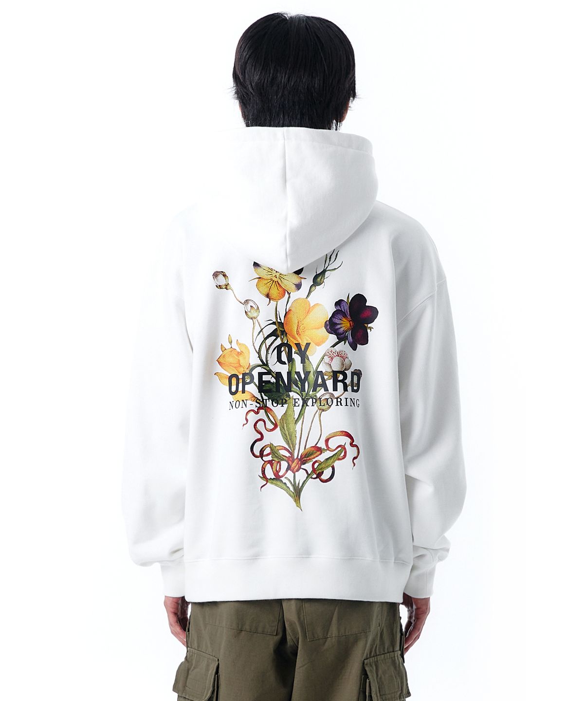 오픈야드(오와이)(OPENYARD(OY)) VINTAGE FLOWER LOGO HOODIE-WHITE