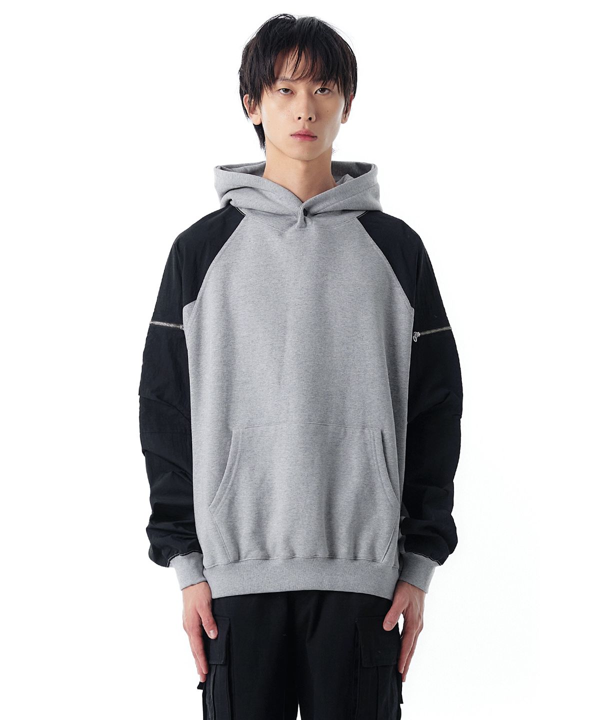 오픈야드(오와이)(OPENYARD(OY)) PANEL CONTRAST POCKET HOODIE-GREY