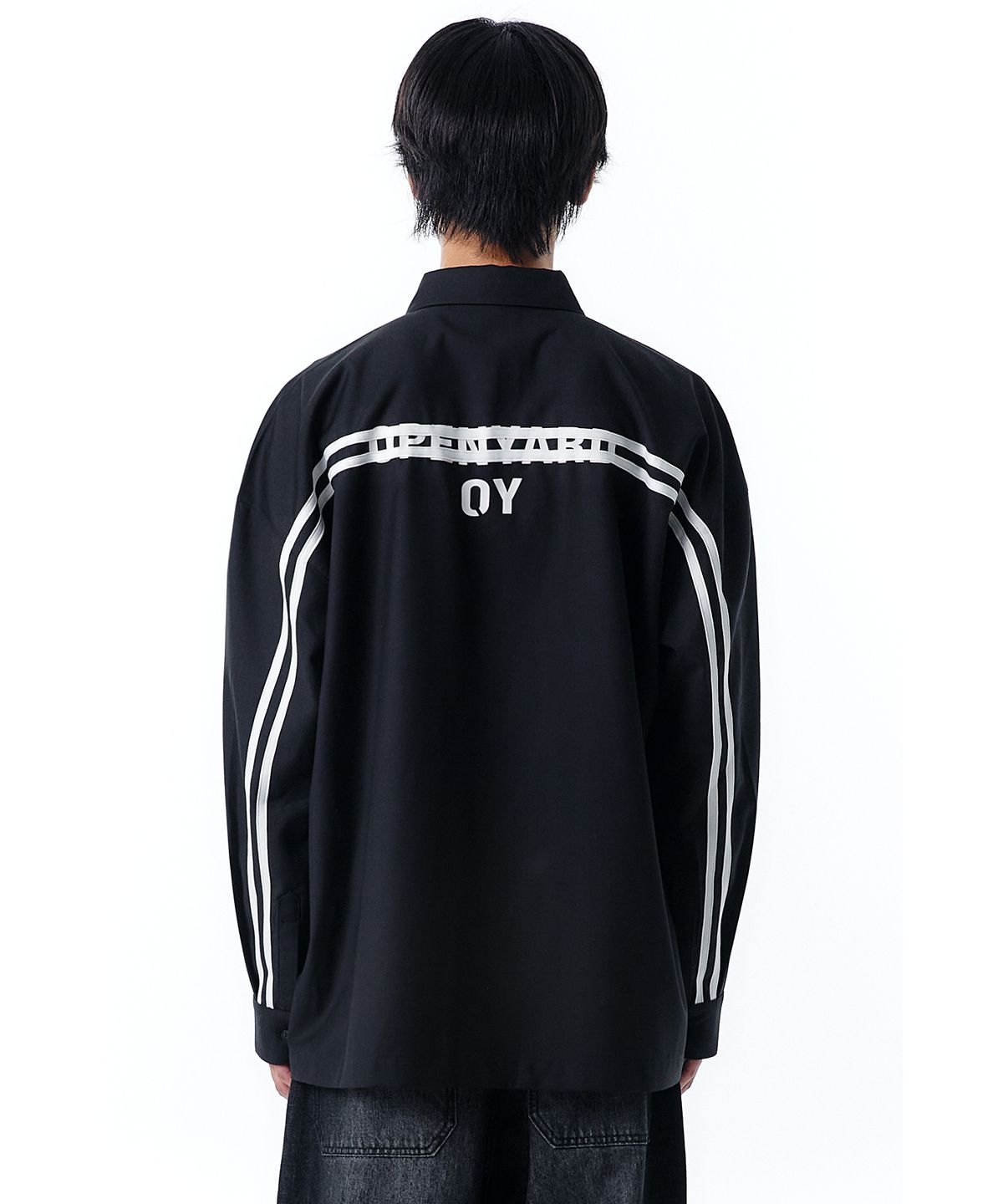 오픈야드(오와이)(OPENYARD(OY)) CURVE TAPE LOGO SHIRTS-BLACK