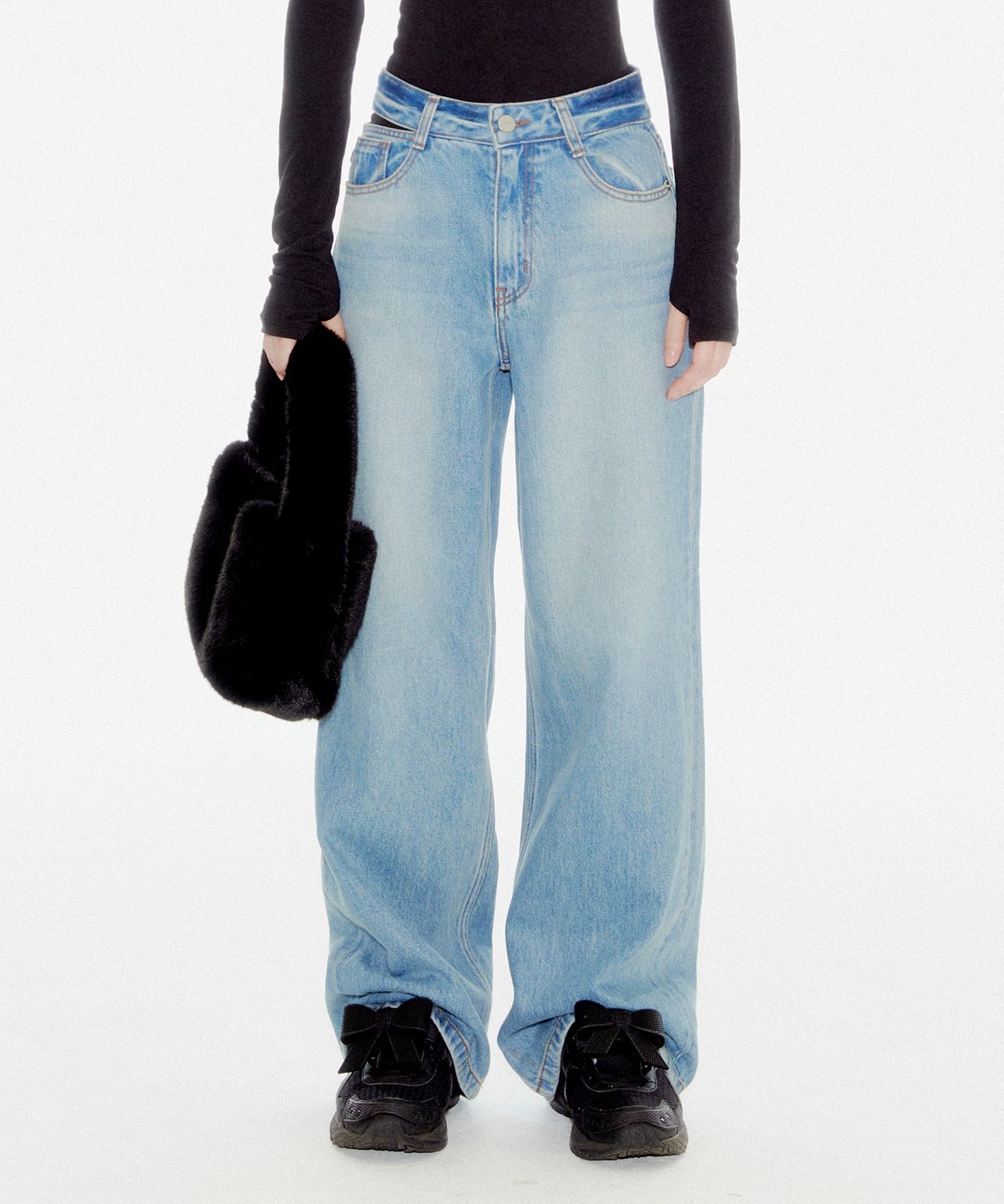 유희(YOUHEE) CUTOUT DENIM PANTS BLUE