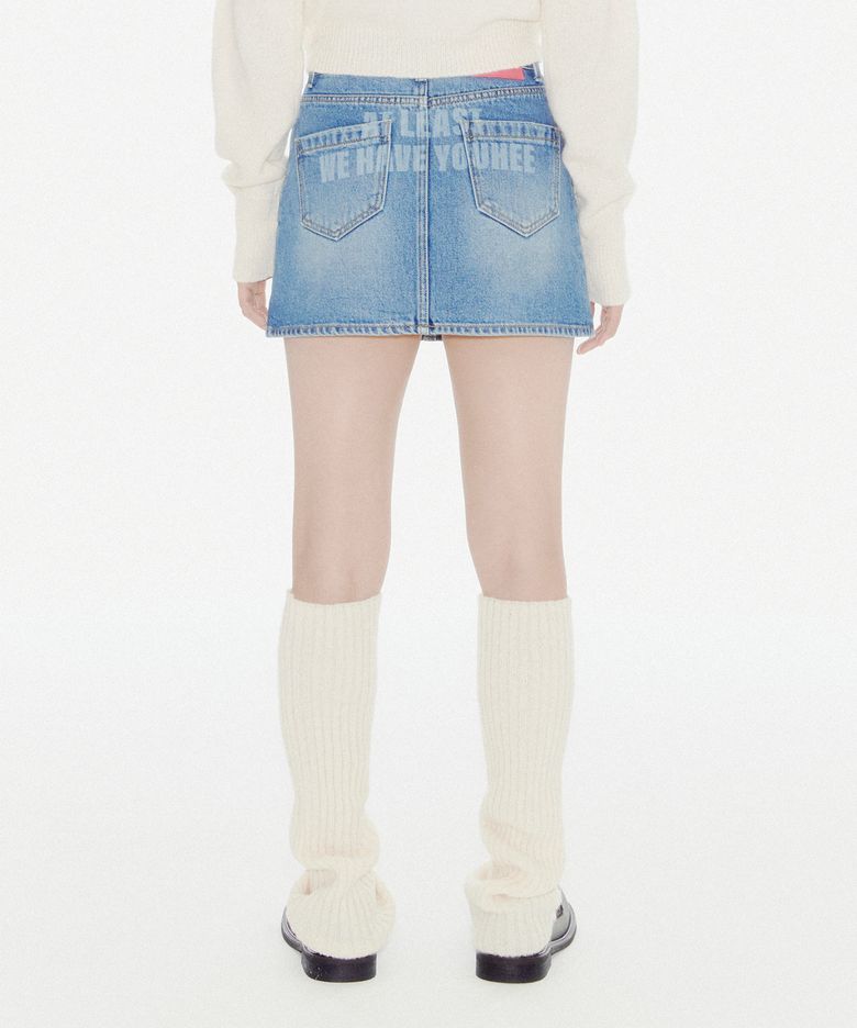 YOUHEE LETTERING DENIM MINI SKIRT BLUE