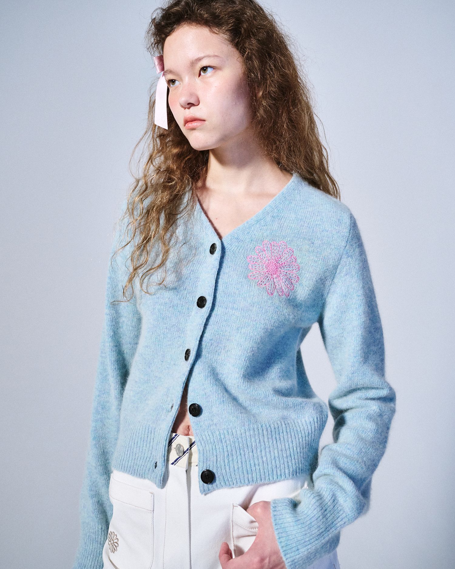 RACCOON BLENDED CARDIGAN ROUND NECK SPADE_BABYBLUE - MARDI