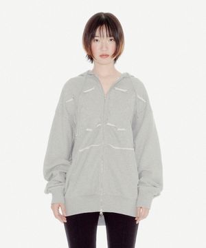 YOUHEE RIBBON HOOD ZIP-UP MELANGE GREY