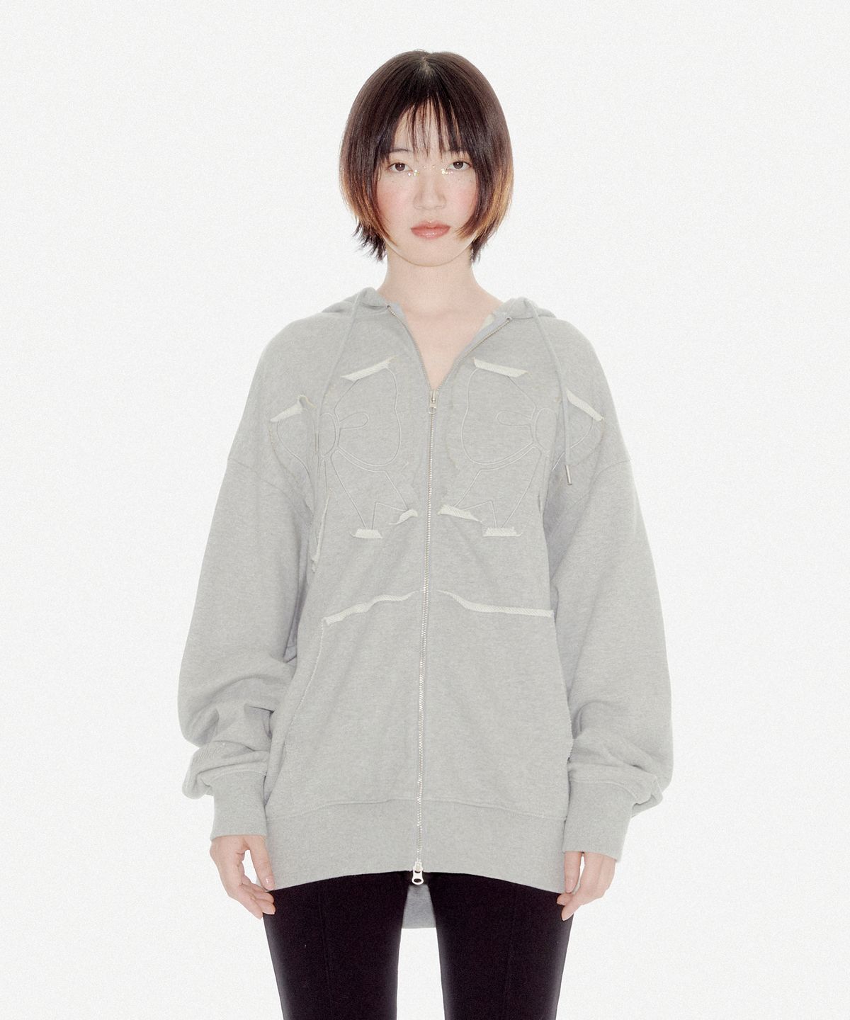 유희(YOUHEE) YOUHEE RIBBON HOOD ZIP-UP MELANGE GREY