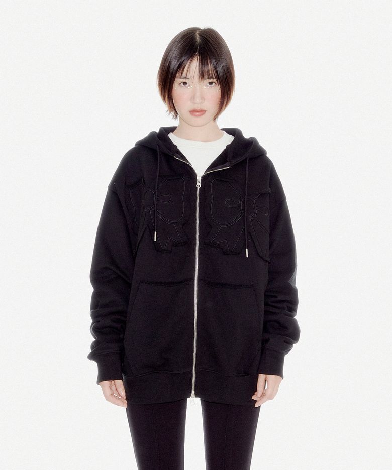 [브랜드위크 20%쿠폰] YOUHEE RIBBON HOOD ZIP-UP BLACK
