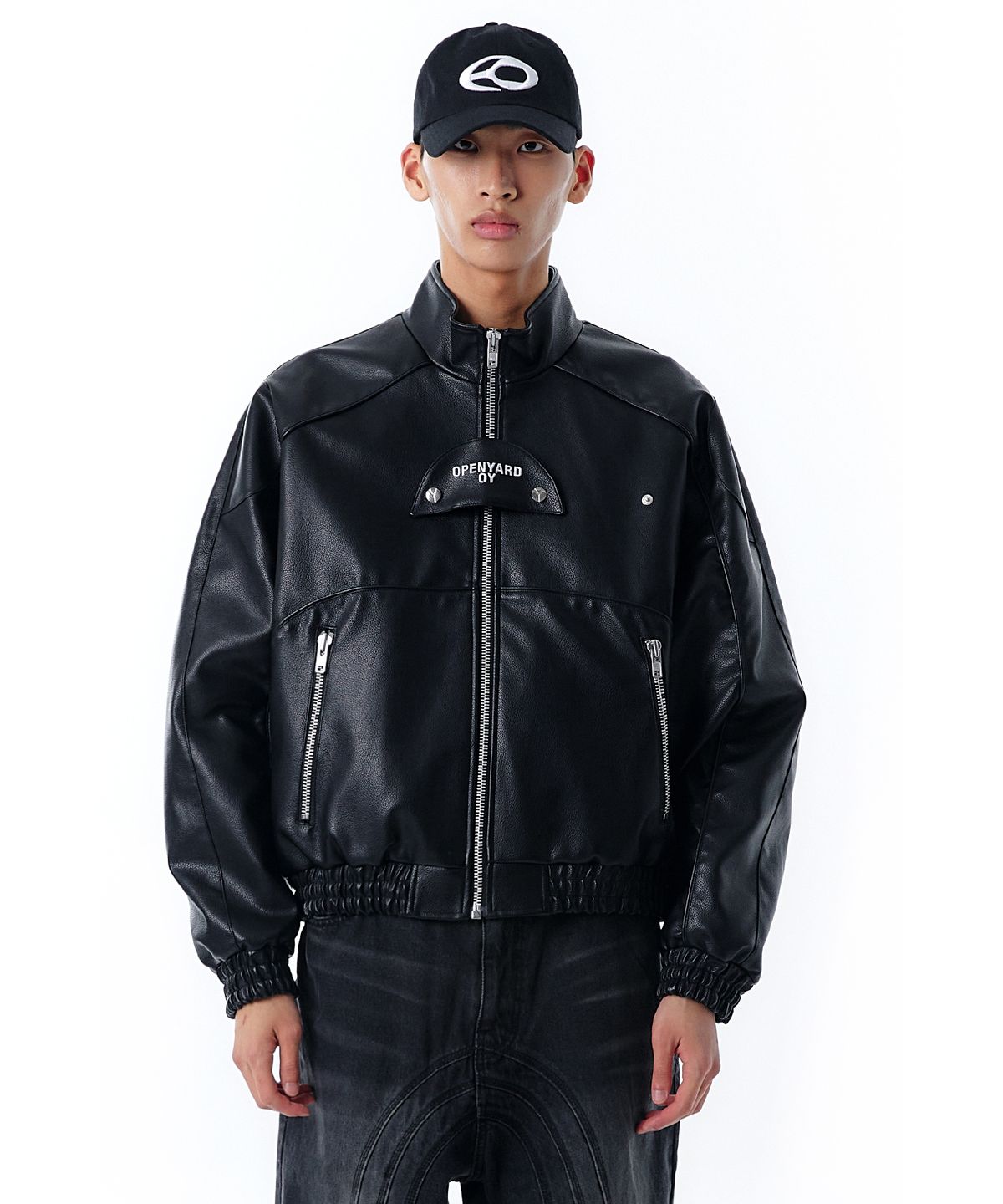 오픈야드(오와이)(OPENYARD(OY)) VEGAN LEATHER BUTTERFLY BIKER JACKET-BLACK