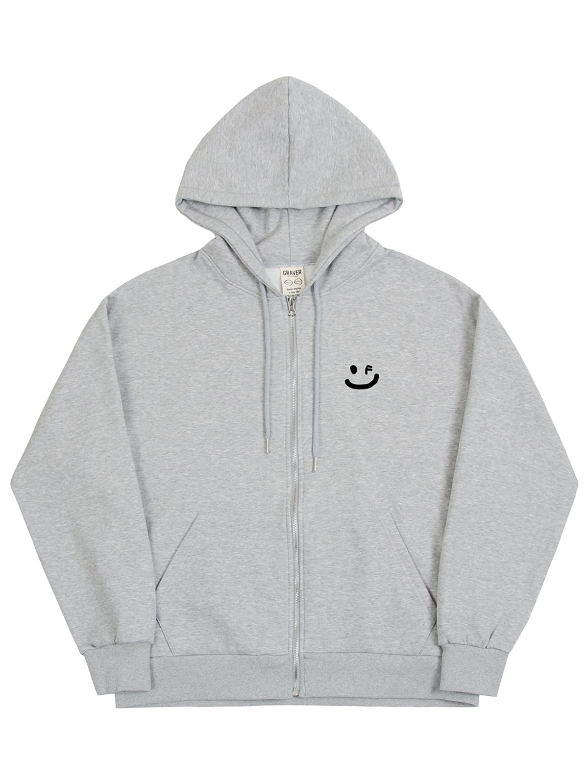 그레이버(GRAVER) [UNISEX]스몰 드로잉스마일 후드집업_그레이/블랙로고
