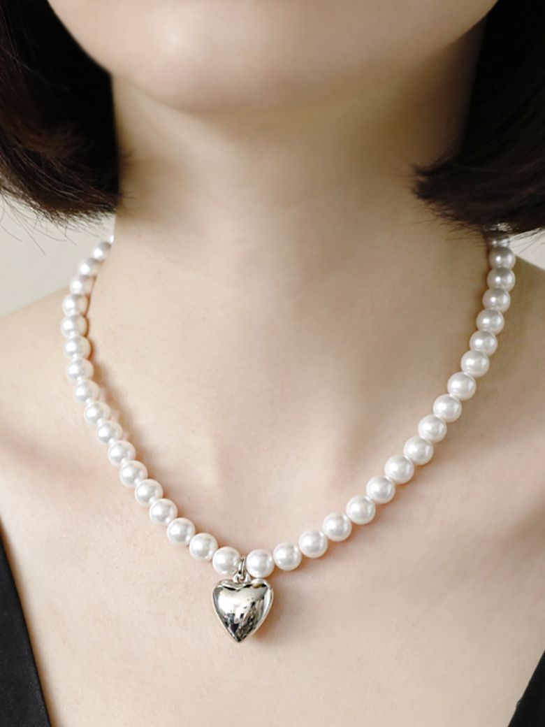 Heart Pearl Toggle Necklace 하트 진주 토글 목걸이