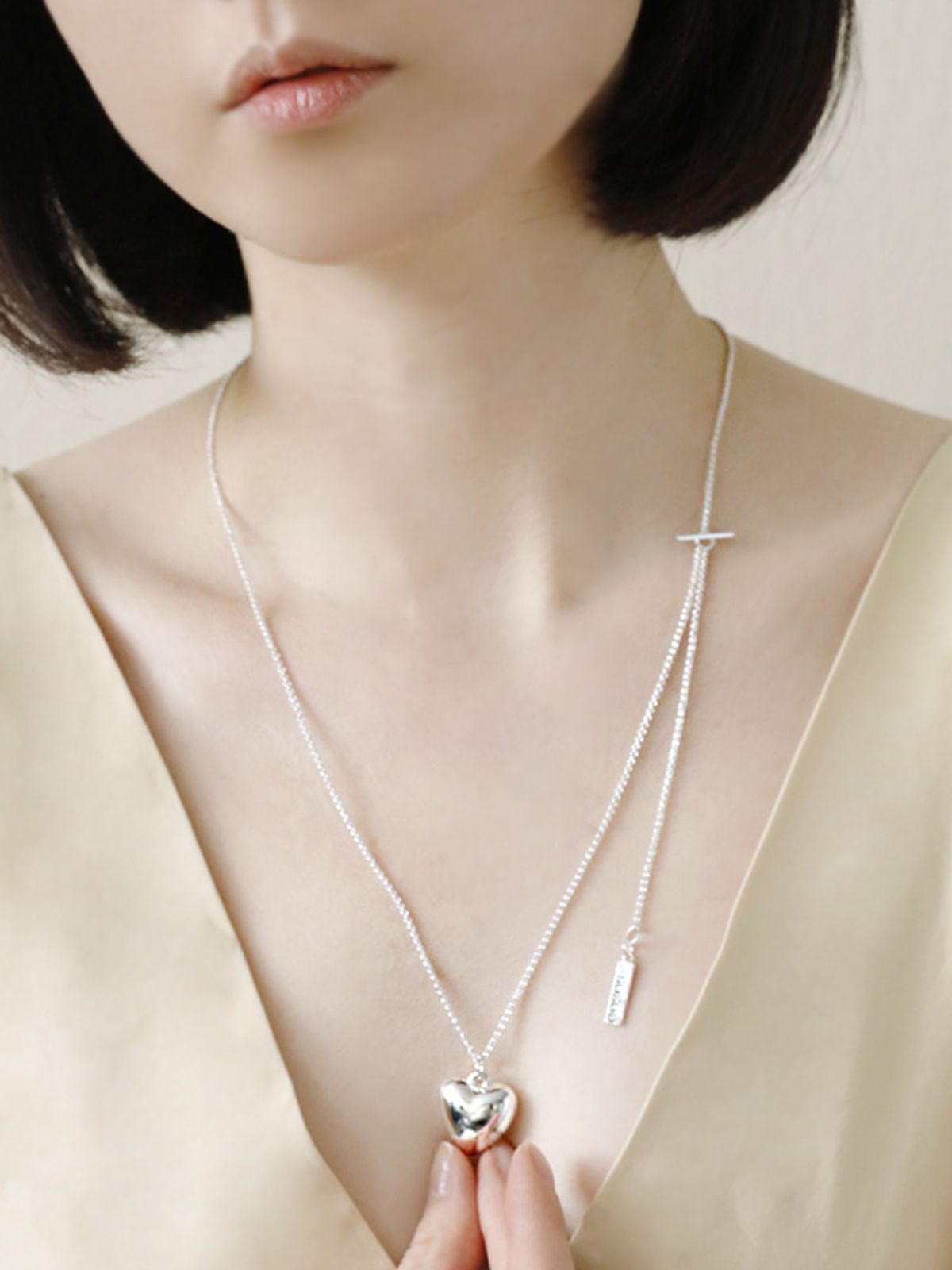 소수(SOSOO) Silver Heart Toggle Long Necklace 실버 하트 토글 롱 목걸이