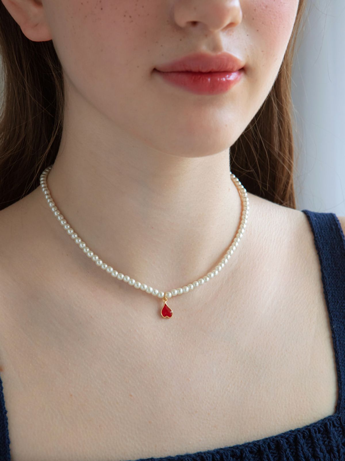 소수(SOSOO) Red heart pearl necklace 레드 하트 진주 목걸이