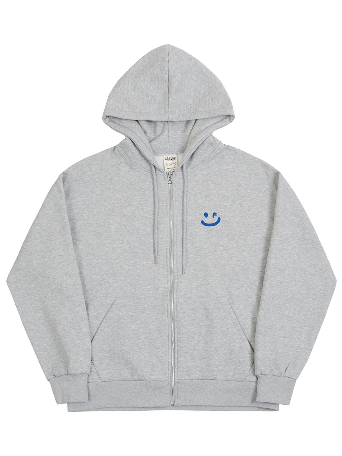 그레이버(GRAVER) [UNISEX]스몰 드로잉스마일 후드집업_그레이/블루로고