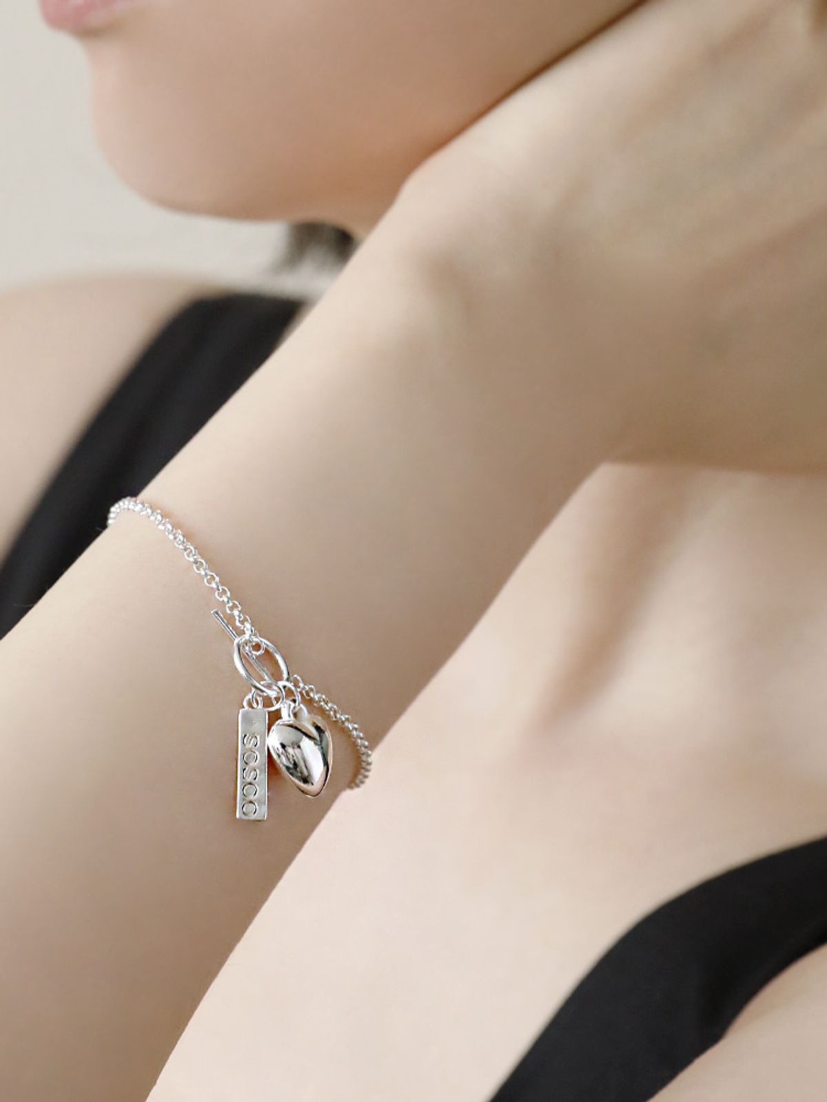 소수(SOSOO) Silver Heart Toggle Bracelet 실버 하트 토글 팔찌