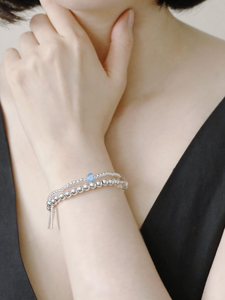 Cat’s eye Silver Ball Crystal Bracelet set 캣츠아이 실버 볼 수정 팔찌 세트