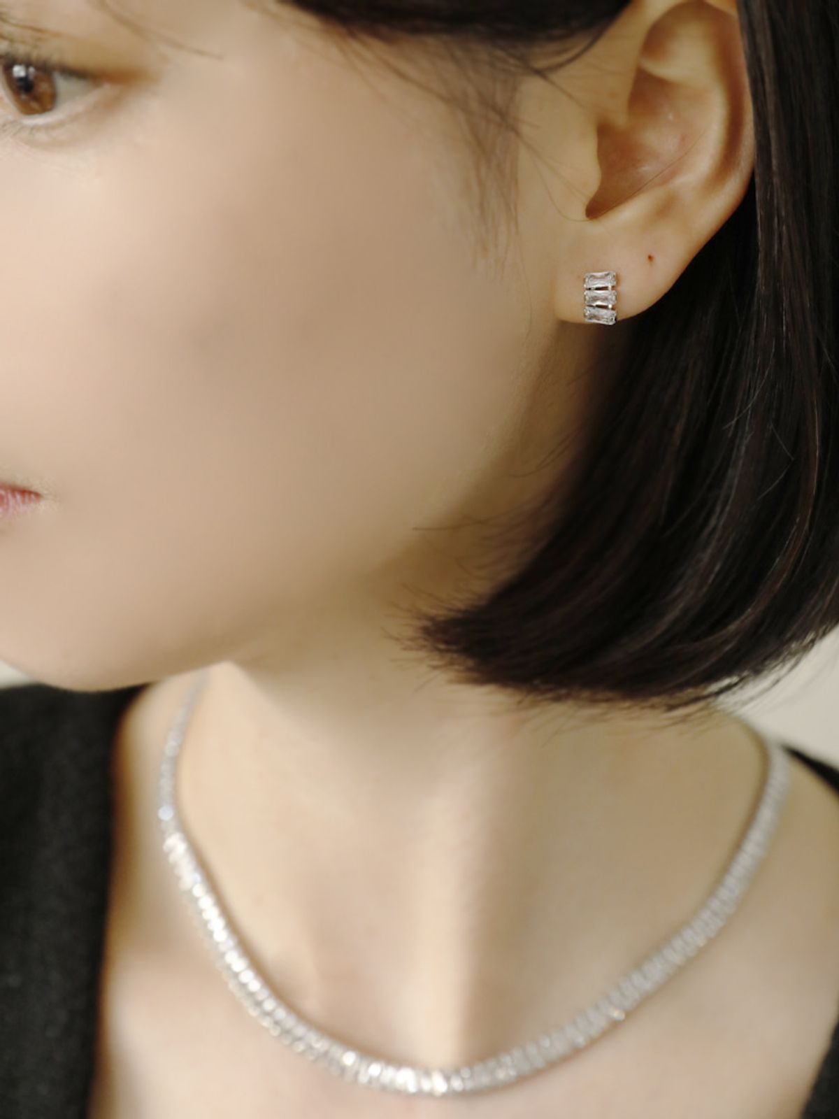 소수(SOSOO) Square Tennis Cubic Earring 사각 테니스 큐빅 귀걸이 실버