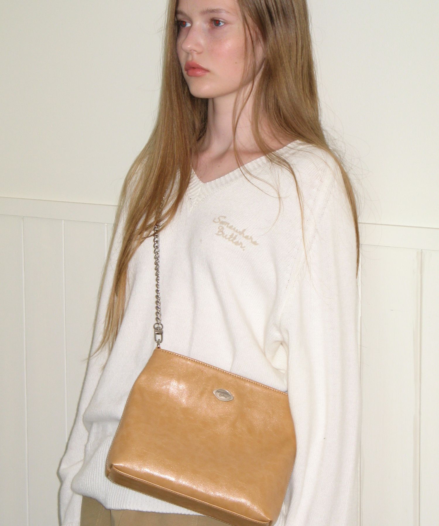 MUSINSA | SOMEWHEREBUTTER fle chain toast bag - caramel