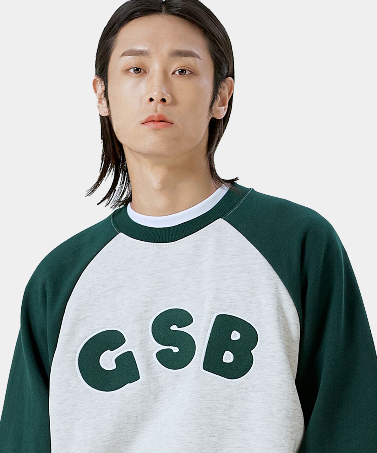 게인스보로(GAINSBORO) GSB로고 래글런 맨투맨_오트밀/그린