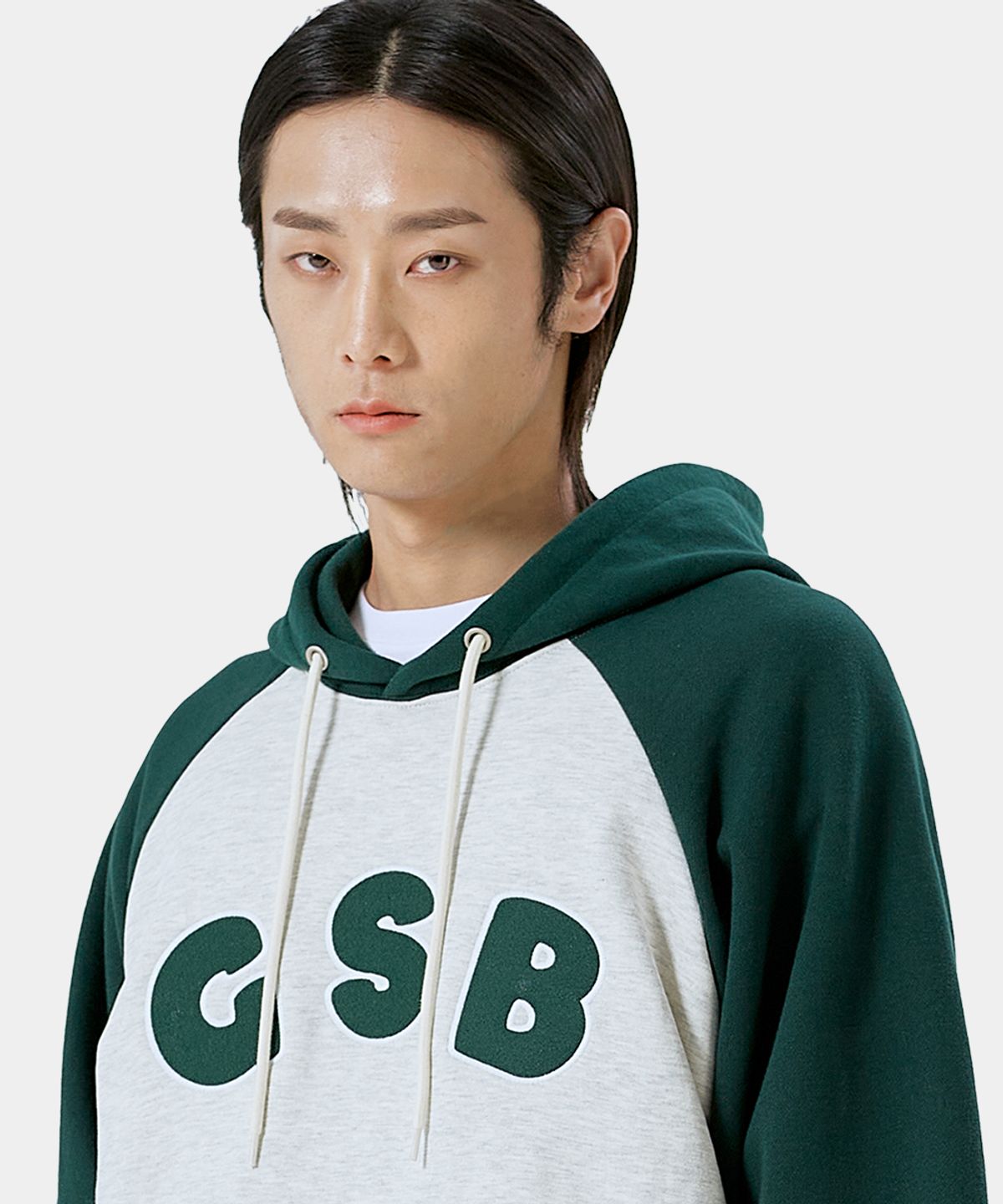 게인스보로(GAINSBORO) GSB로고 래글런 후드티_오트밀/그린