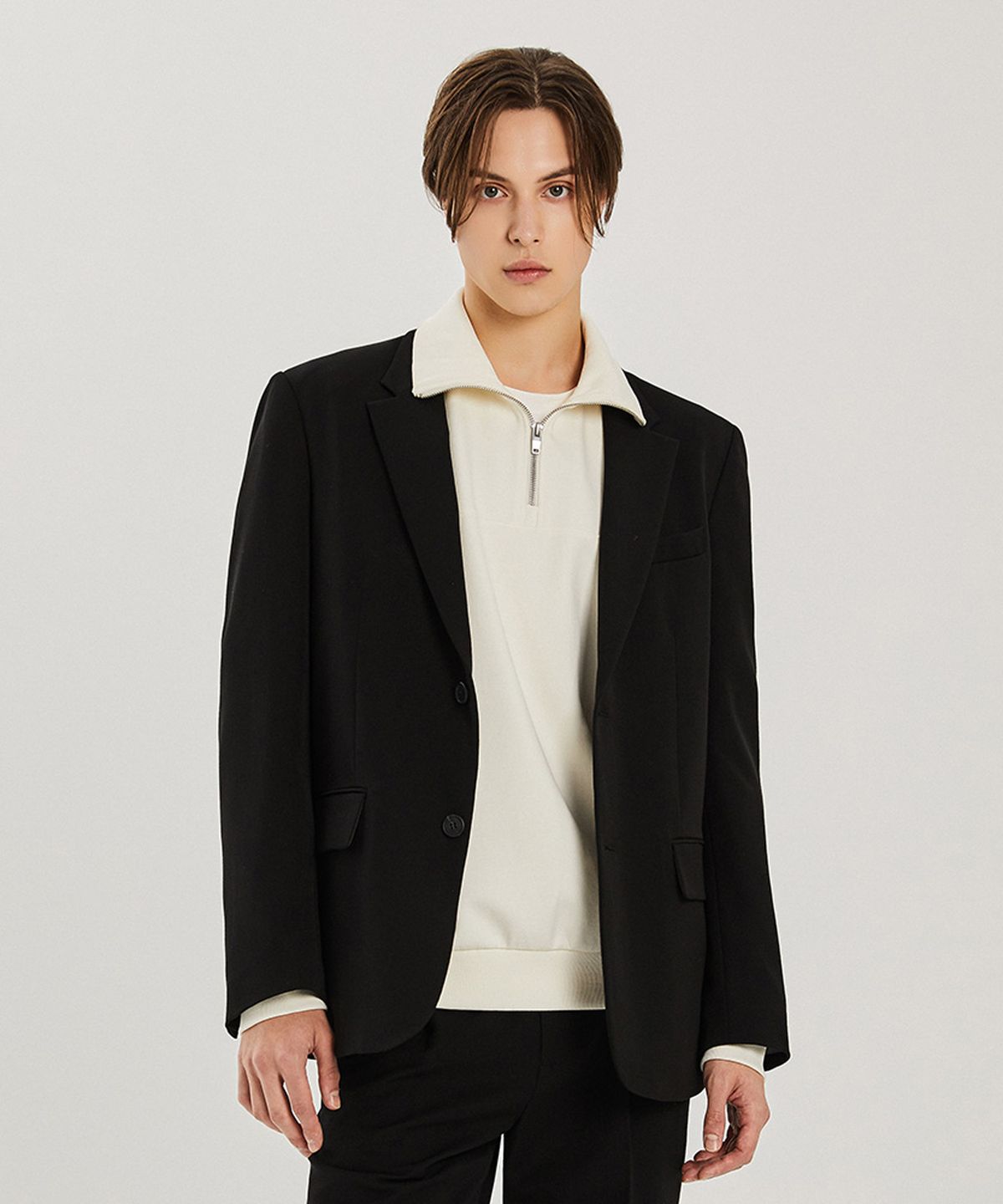 애드호크(ADHOC) TR 오버핏 싱글 자켓 (BLACK) (HZ9JK20-39)