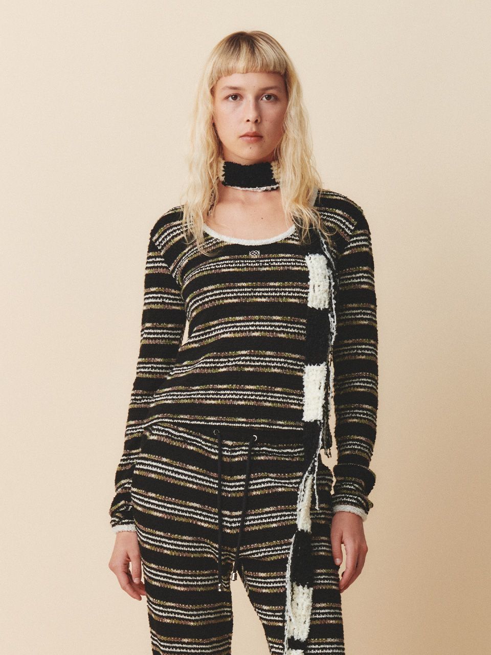 MUSINSA | KIJUN Striped U-Neck Knit Black Stripe