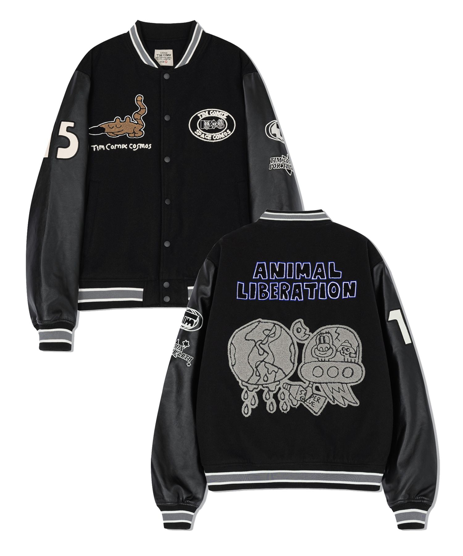 ★TIMCOMIX★ UFO DOODLE VARSITY JACKET BLACK mens-freeze-max-black-looney-