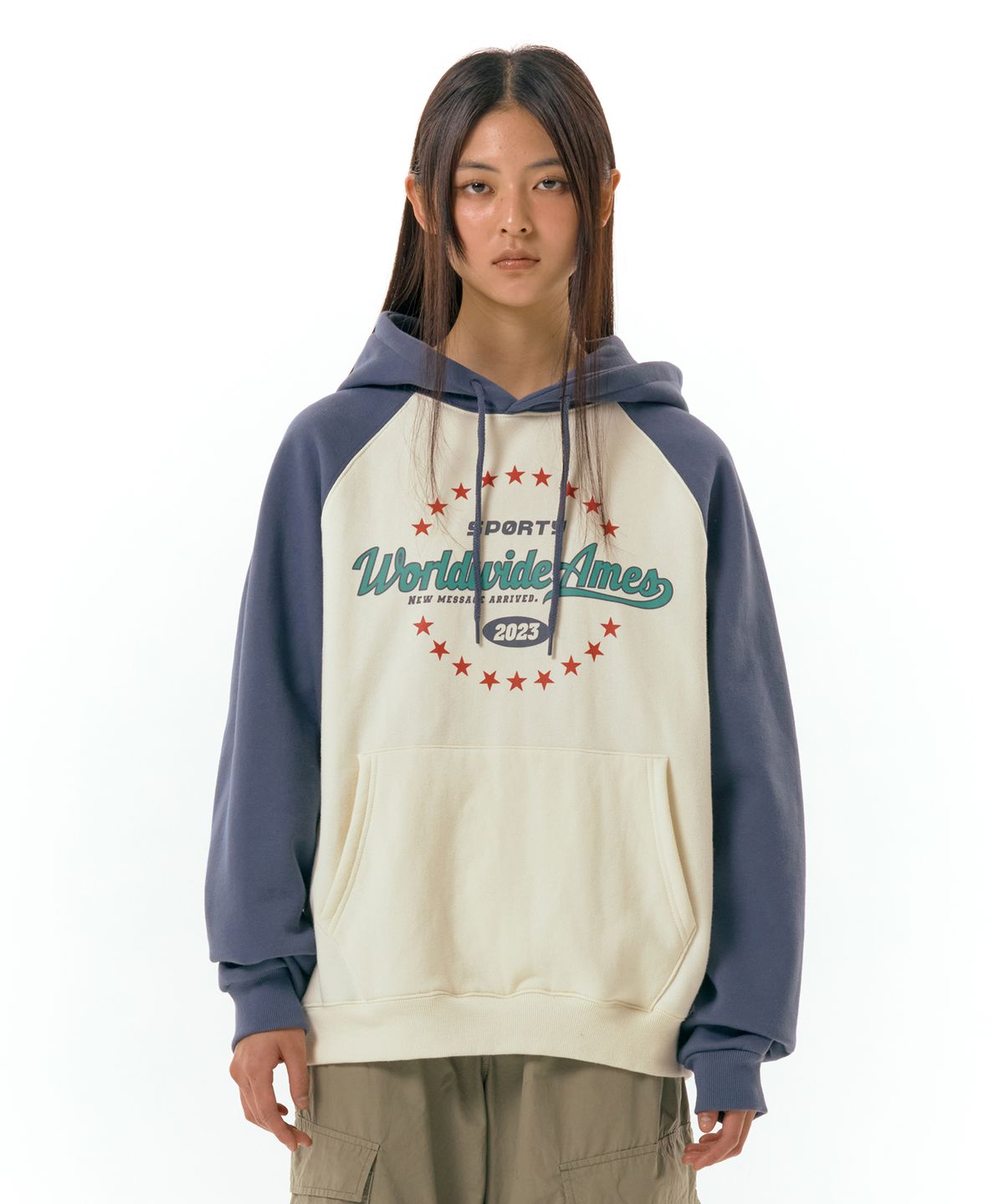아메스 월드와이드(AMES-WORLDWIDE) SURROUNDING STAR RAGLAN HOODIE CREAM (AM2DFUM404A)