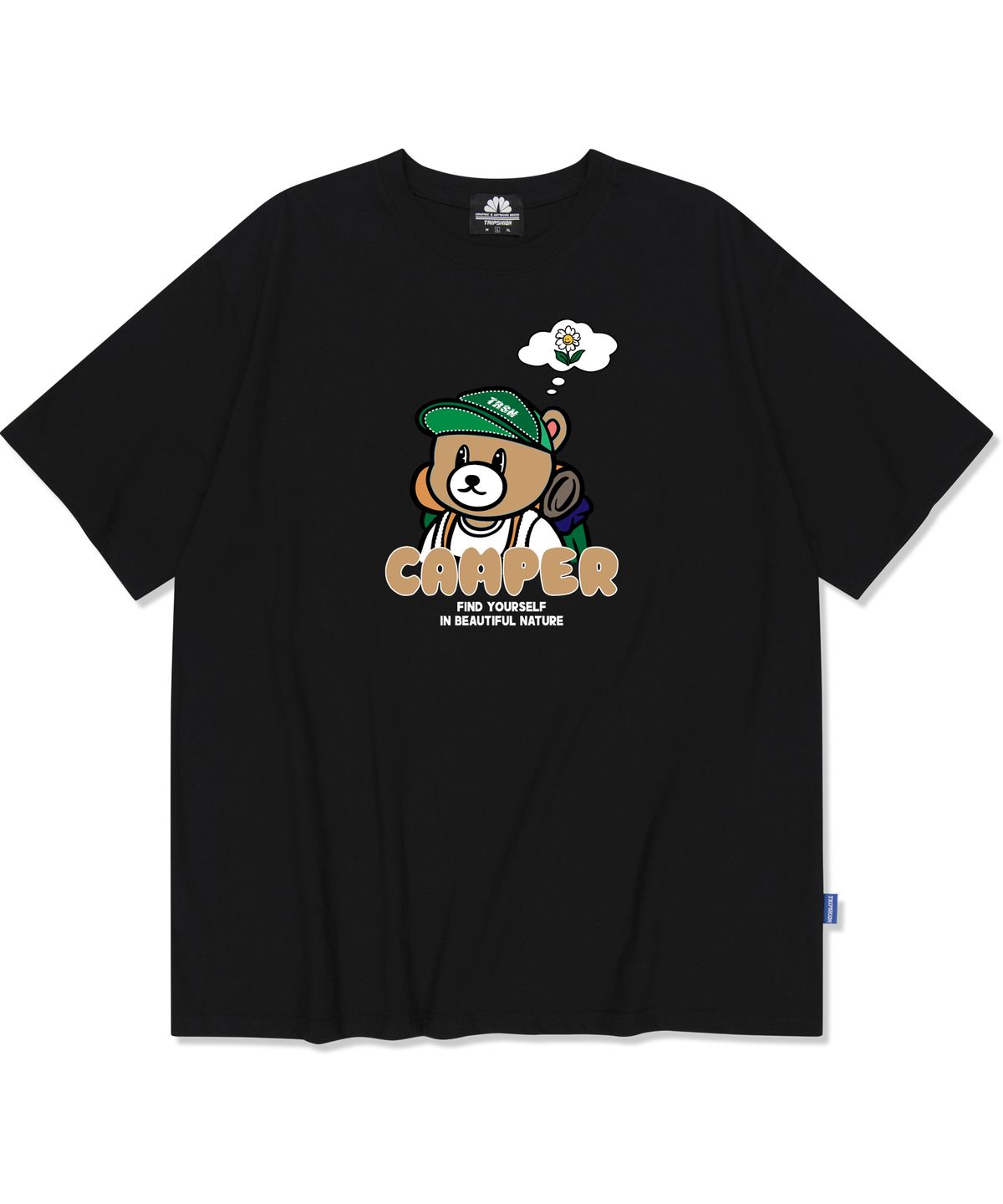 트립션(TRIPSHION) THINKING CAMPER BEAR GRAPHIC 티셔츠 - 블랙