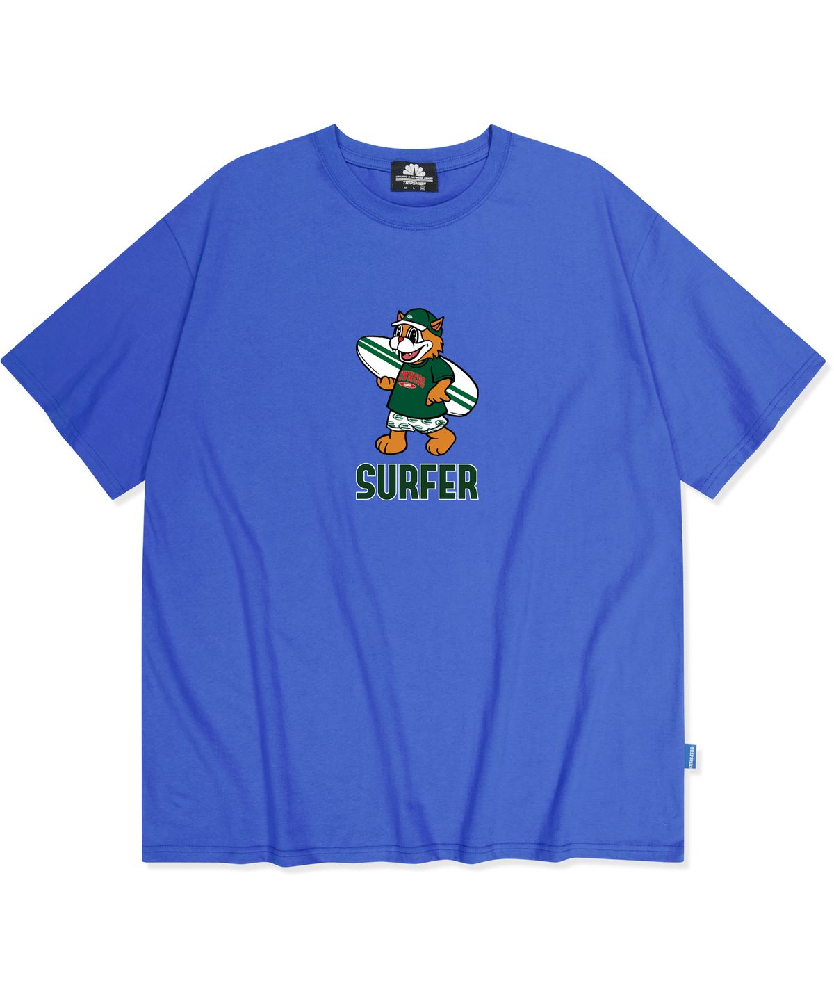 트립션(TRIPSHION) GREEN SURFER CAT GRAPHIC 티셔츠 - 블루