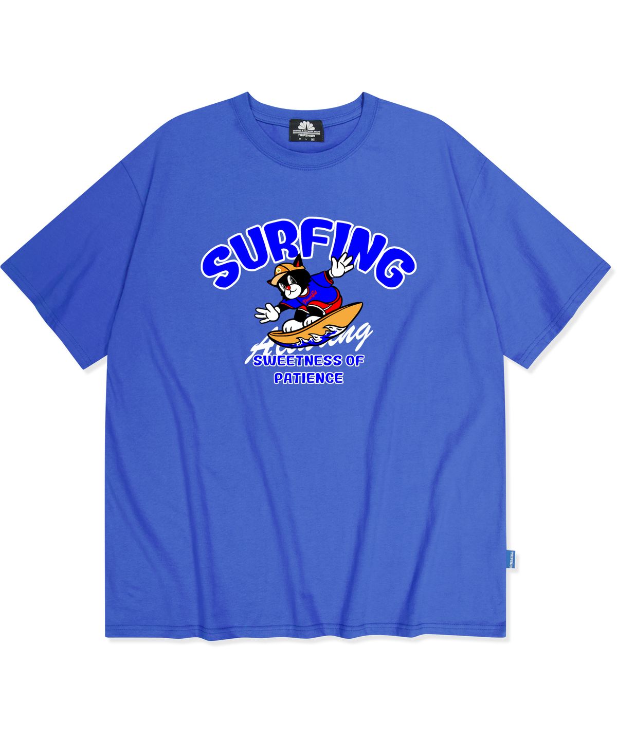 트립션(TRIPSHION) BLUE SURFING CAT GRAPHIC 티셔츠 - 블루