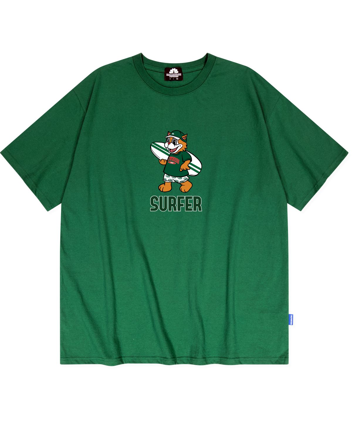 트립션(TRIPSHION) GREEN SURFER CAT GRAPHIC 티셔츠 - 그린