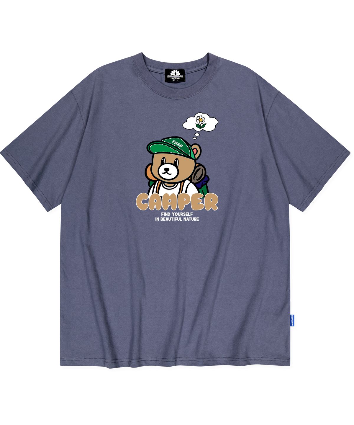 트립션(TRIPSHION) THINKING CAMPER BEAR GRAPHIC 티셔츠 - 그레이