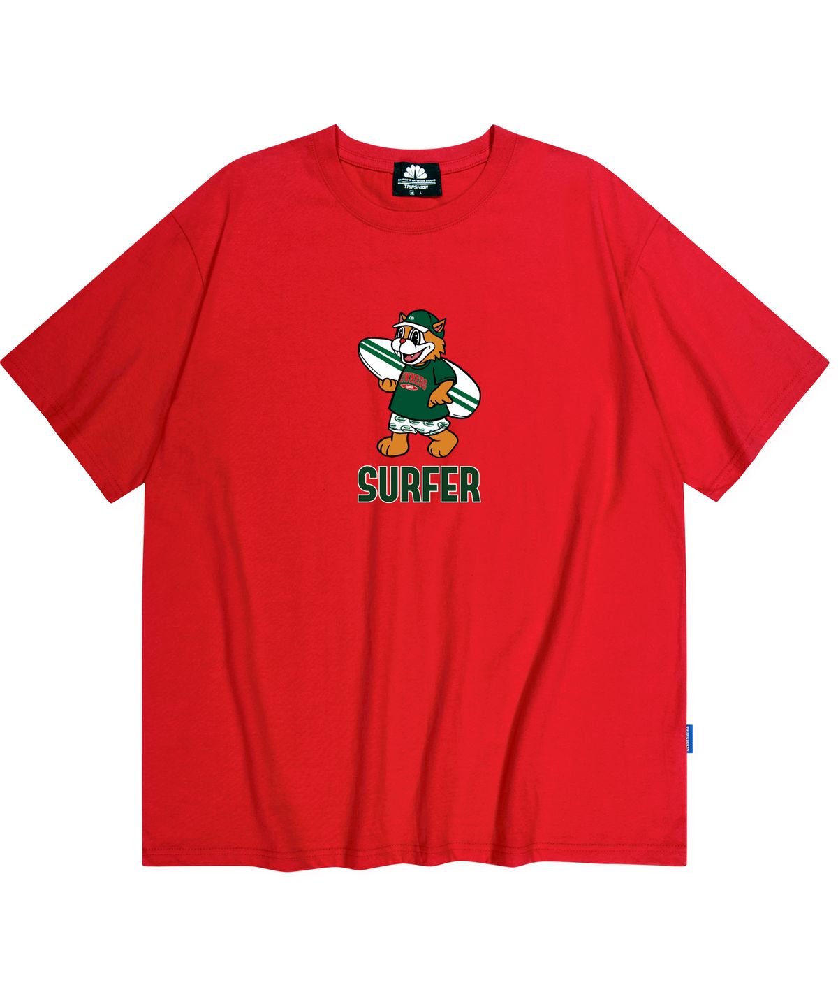 트립션(TRIPSHION) GREEN SURFER CAT GRAPHIC 티셔츠 - 레드