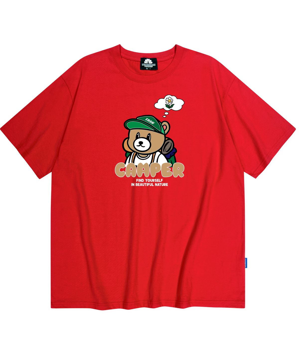 트립션(TRIPSHION) THINKING CAMPER BEAR GRAPHIC 티셔츠 - 레드