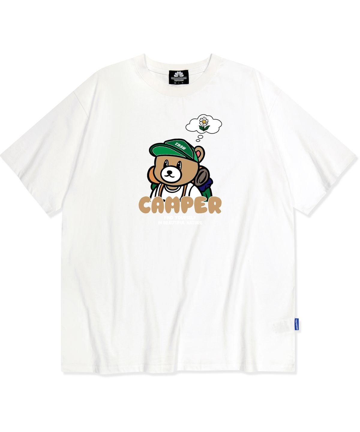 트립션(TRIPSHION) THINKING CAMPER BEAR GRAPHIC 티셔츠 - 화이트