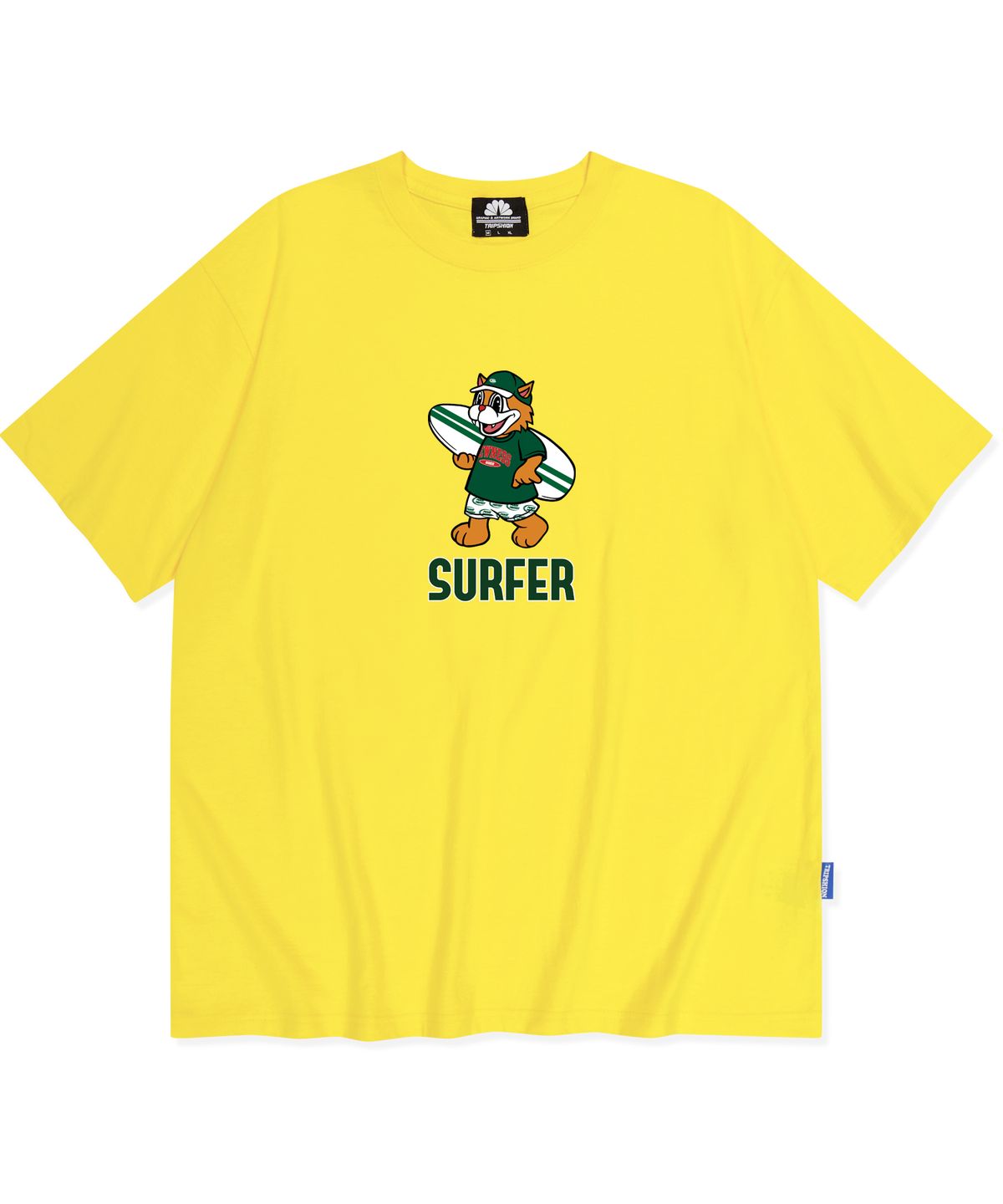 트립션(TRIPSHION) GREEN SURFER CAT GRAPHIC 티셔츠 - 옐로우