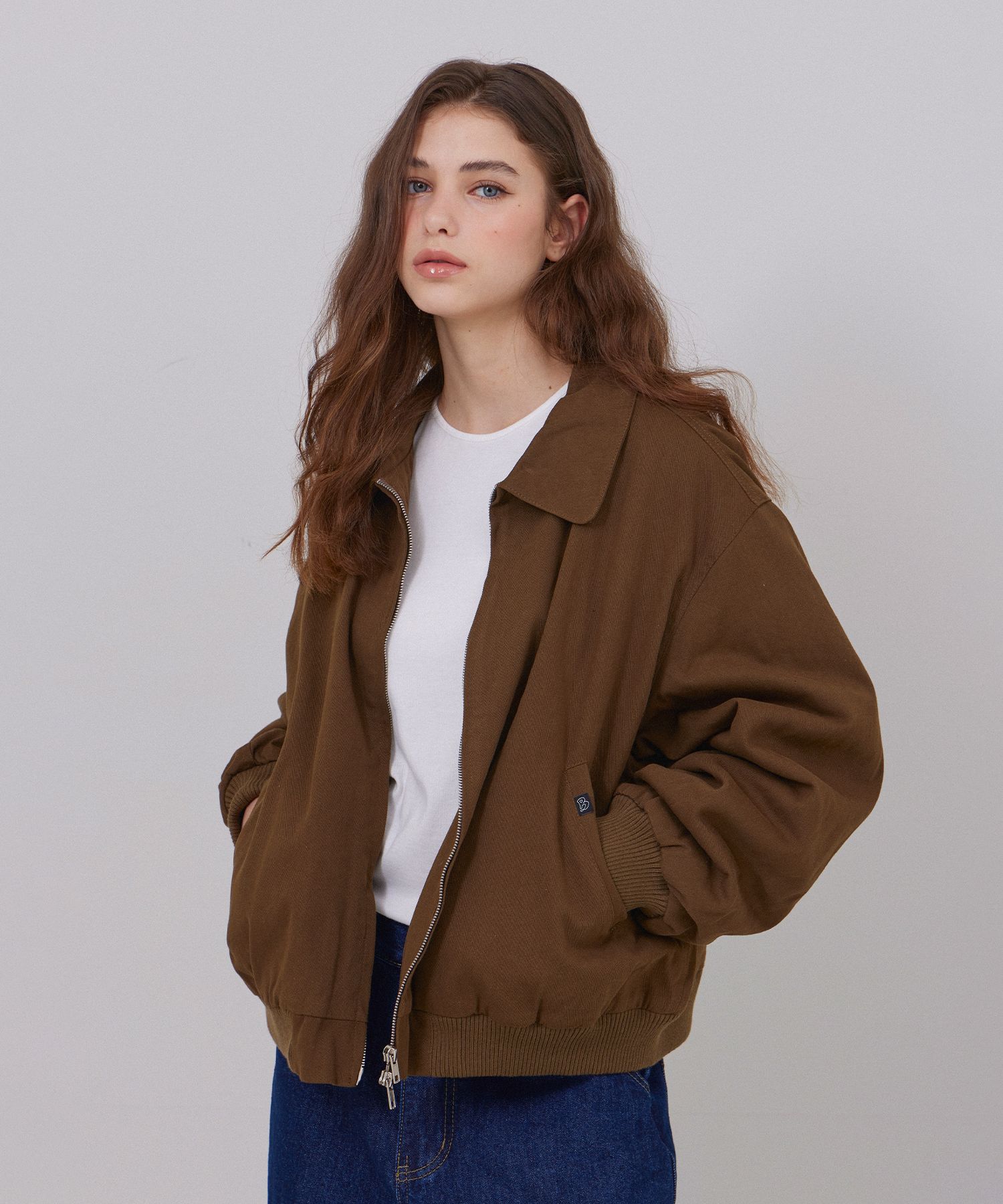 Overfit utility collar blouson brown