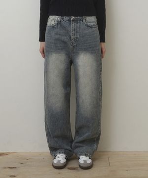 빈티지 투톤 워싱 와이드 데님 팬츠