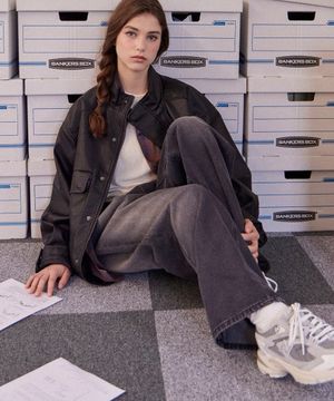 빈티지 워싱 와이드 데님 팬츠 블랙