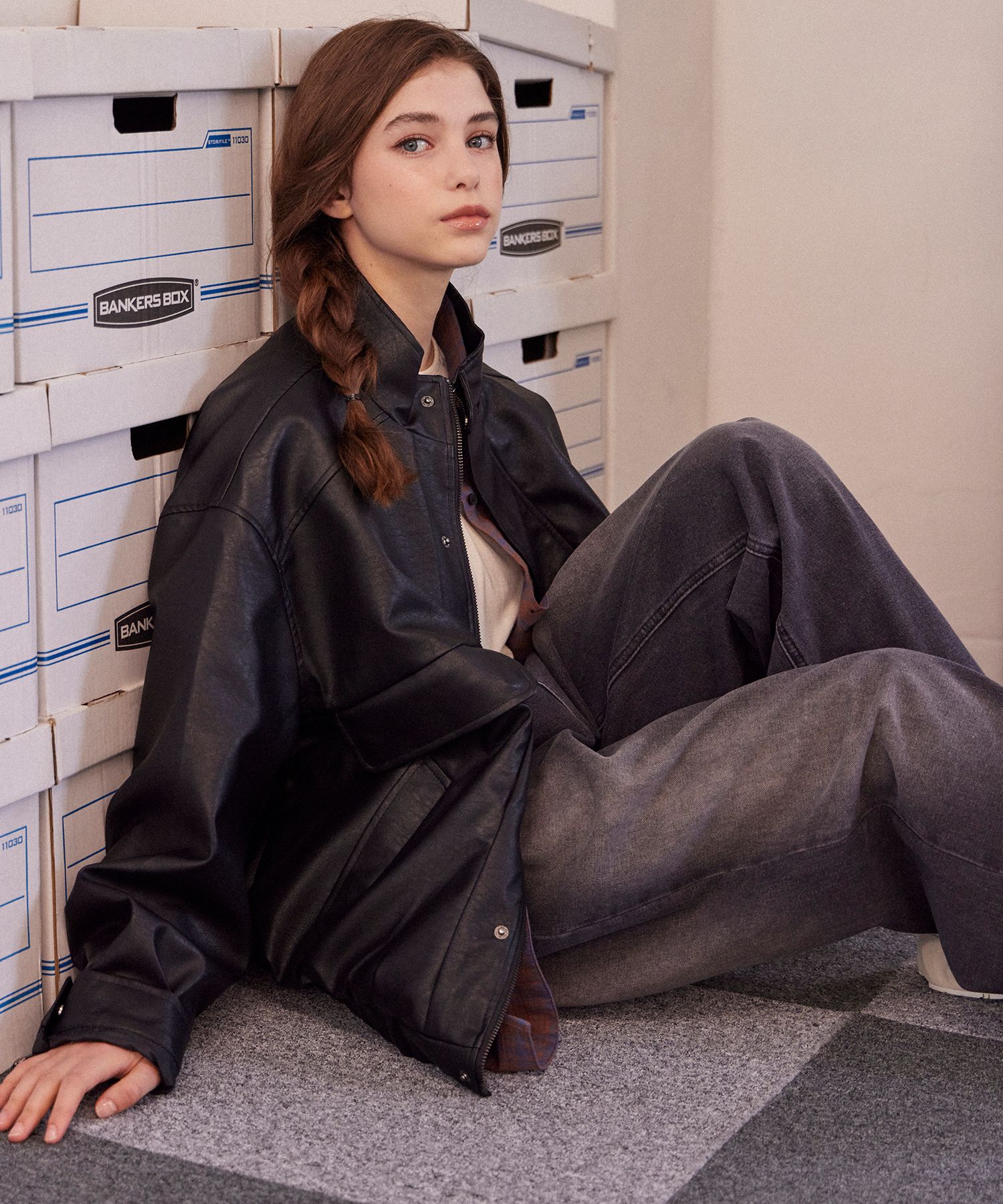 MUSINSA公式 | BELLOL Pocket leather jacket black