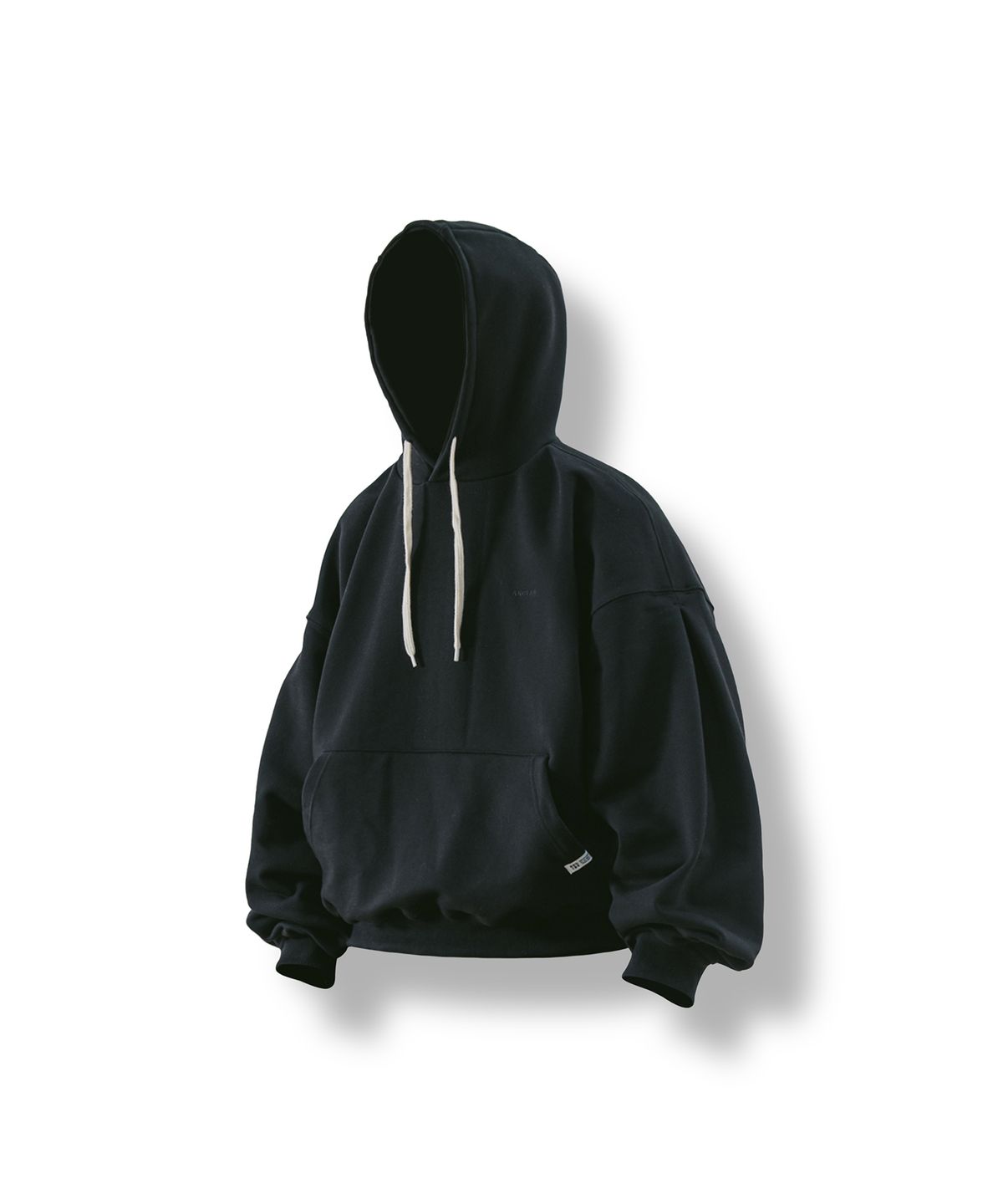 앵글런(ANGLAN) Valley Tuck Sweat Balloon Hoodie - Black