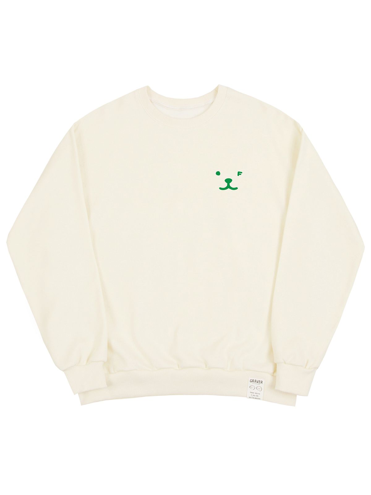 그레이버(GRAVER) [UNISEX]퍼피 페이스 스몰 드로잉스마일 맨투맨_크림/그린 로고