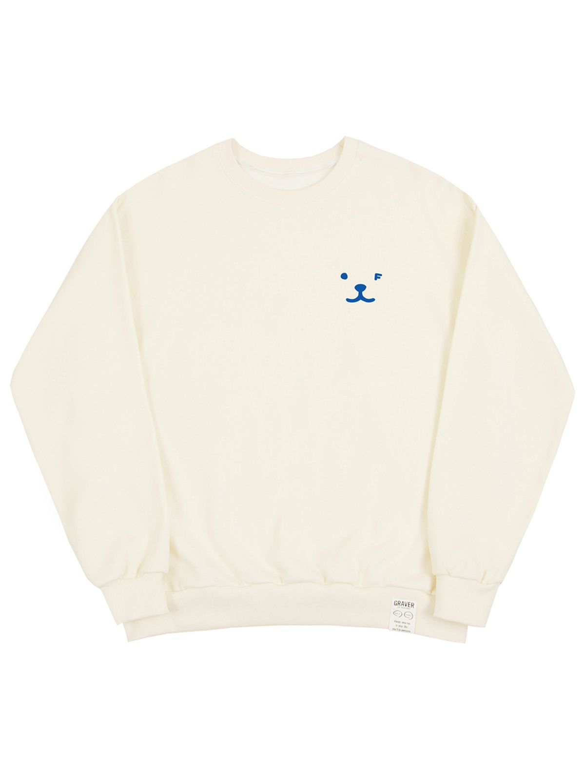 그레이버(GRAVER) [UNISEX]퍼피 페이스 스몰 드로잉스마일 맨투맨_크림/블루 로고