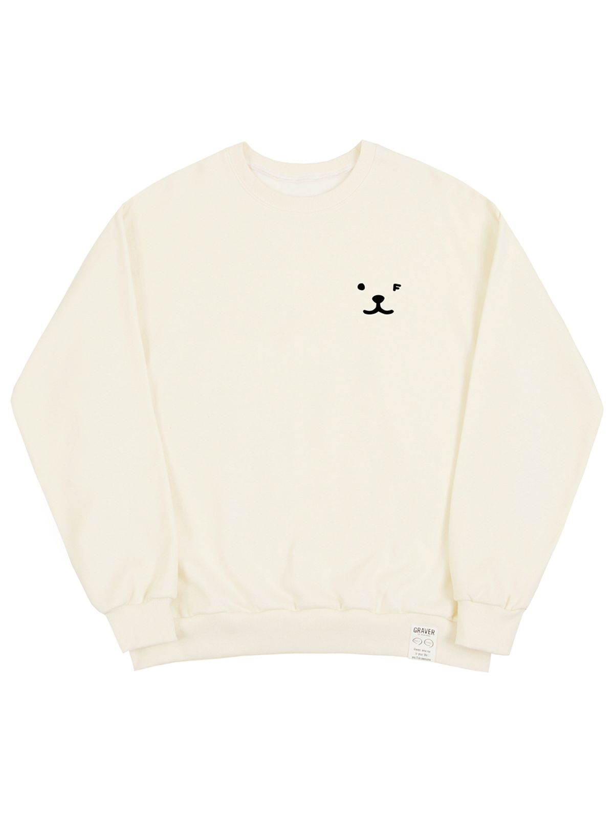 그레이버(GRAVER) [UNISEX]퍼피 페이스 스몰 드로잉스마일 맨투맨_크림/블랙 로고