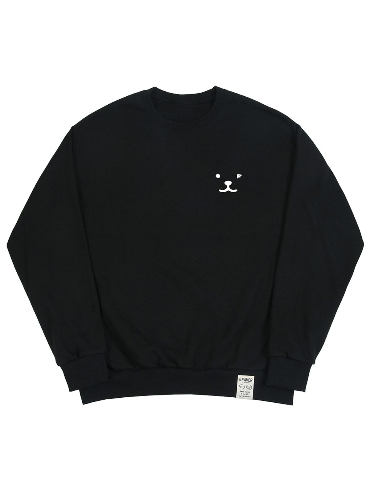 그레이버(GRAVER) [UNISEX]퍼피 페이스 스몰 드로잉스마일 맨투맨_블랙/화이트 로고
