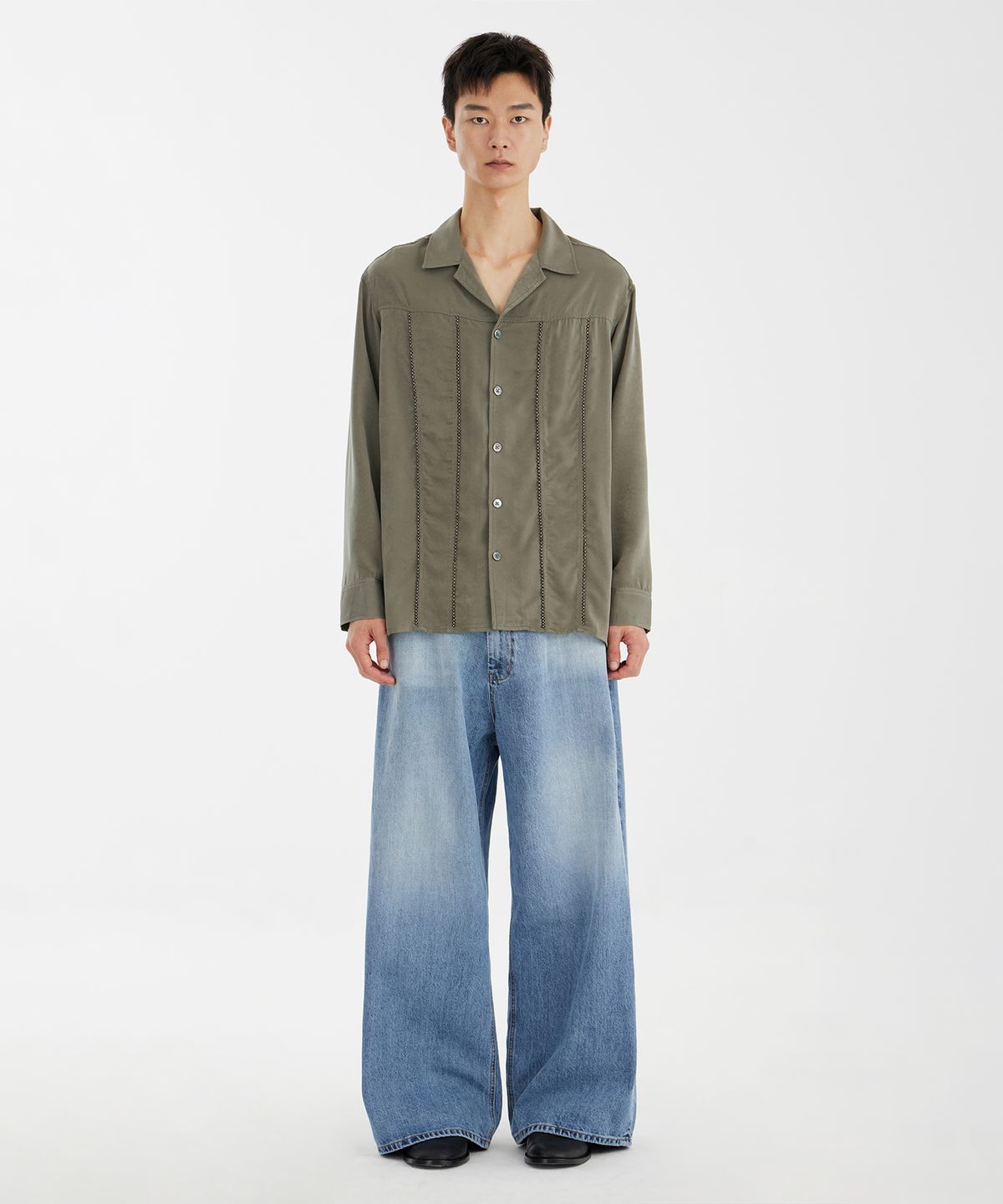 유스(YOUTH) Satin Trucker Shirt - Dusty Green