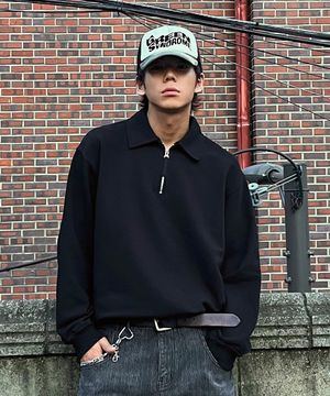 플러 반 집업 카라 스웻 [블랙]