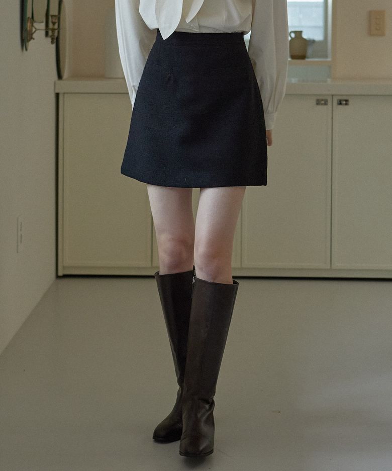 ROUND TWEED SKIRT_BLACK