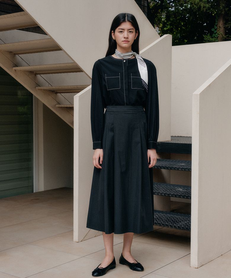 TUCKED FLARE SKIRT_BLACK